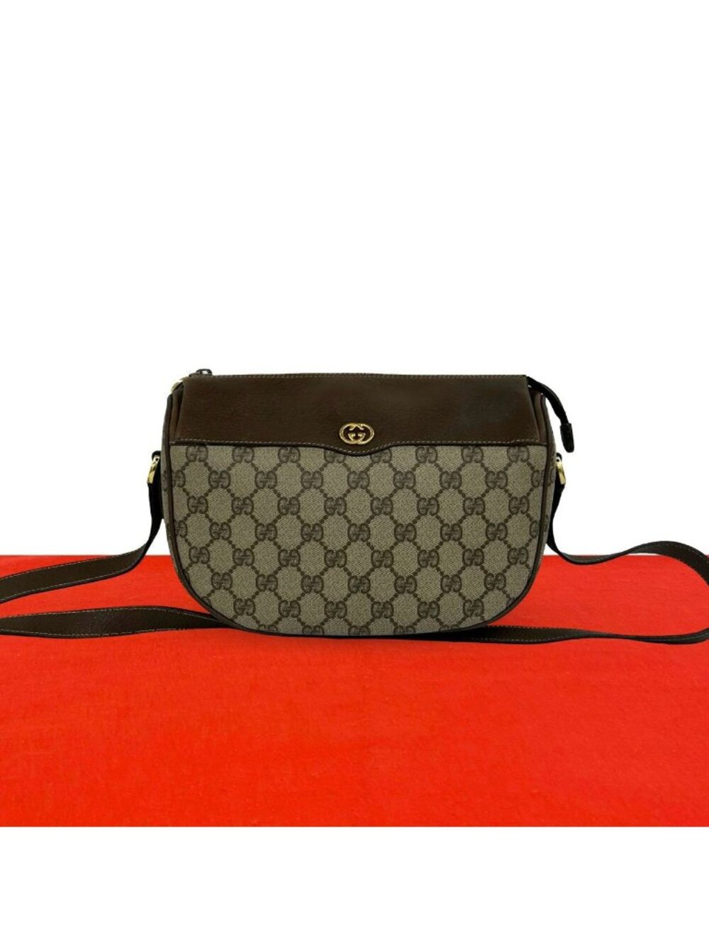 Gucci Vintage GG Logo Leather Shoulder Bag Pochette Crossbody Brown